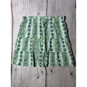 J. Jill Skirt Women Medium Petite Green Boho Tiered Floral‎ Paisley Stripe